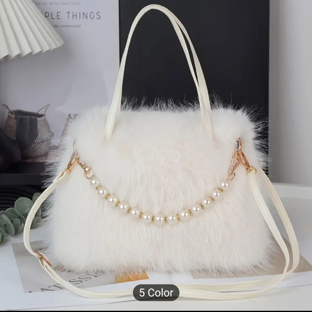 Elegant White Faux Fur Handbag
